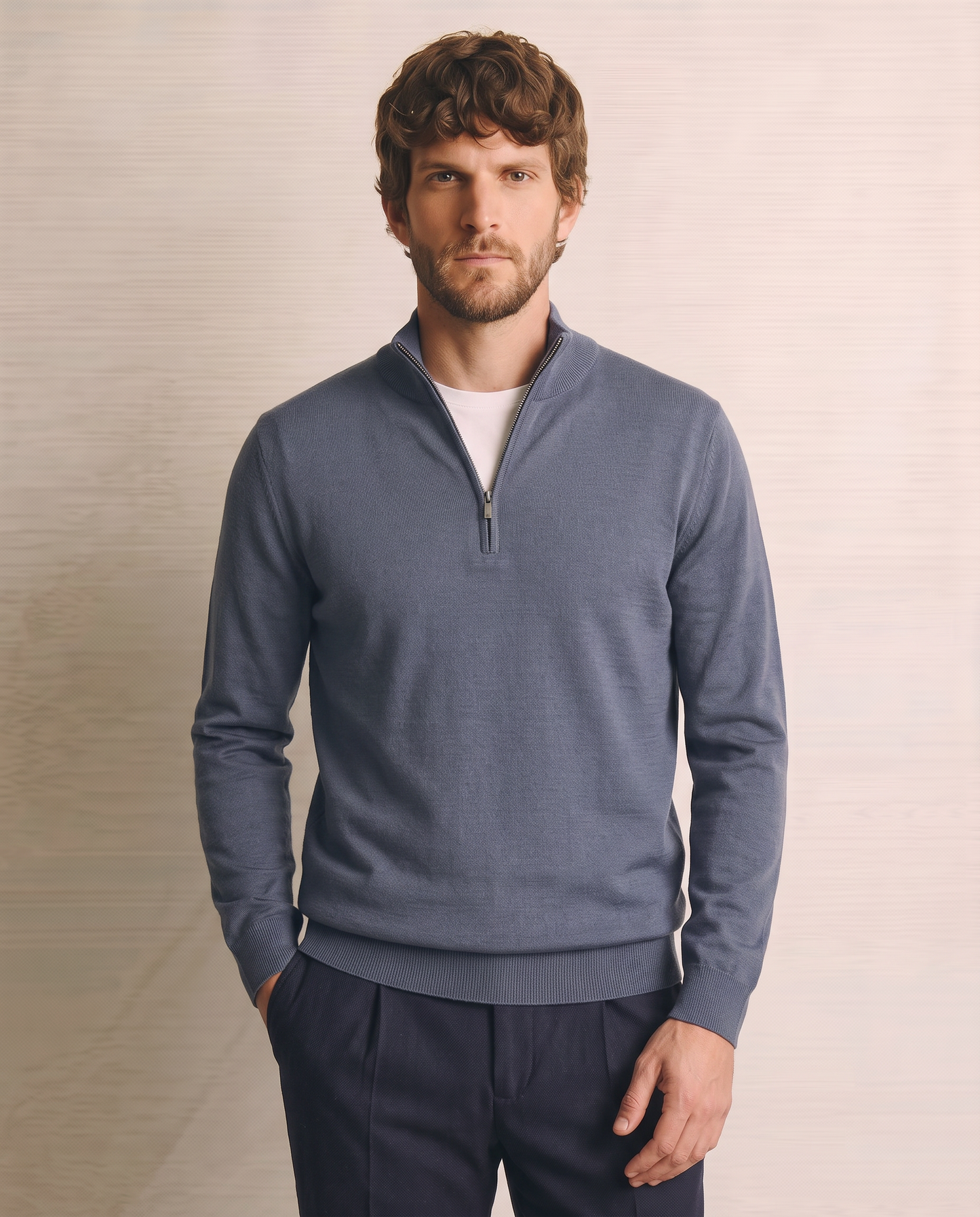 Maglia basic collo alto con zip - CARTA DA ZUCCHERO