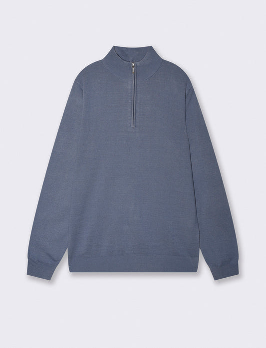 Basic high collar sweater with zip - Sky blue