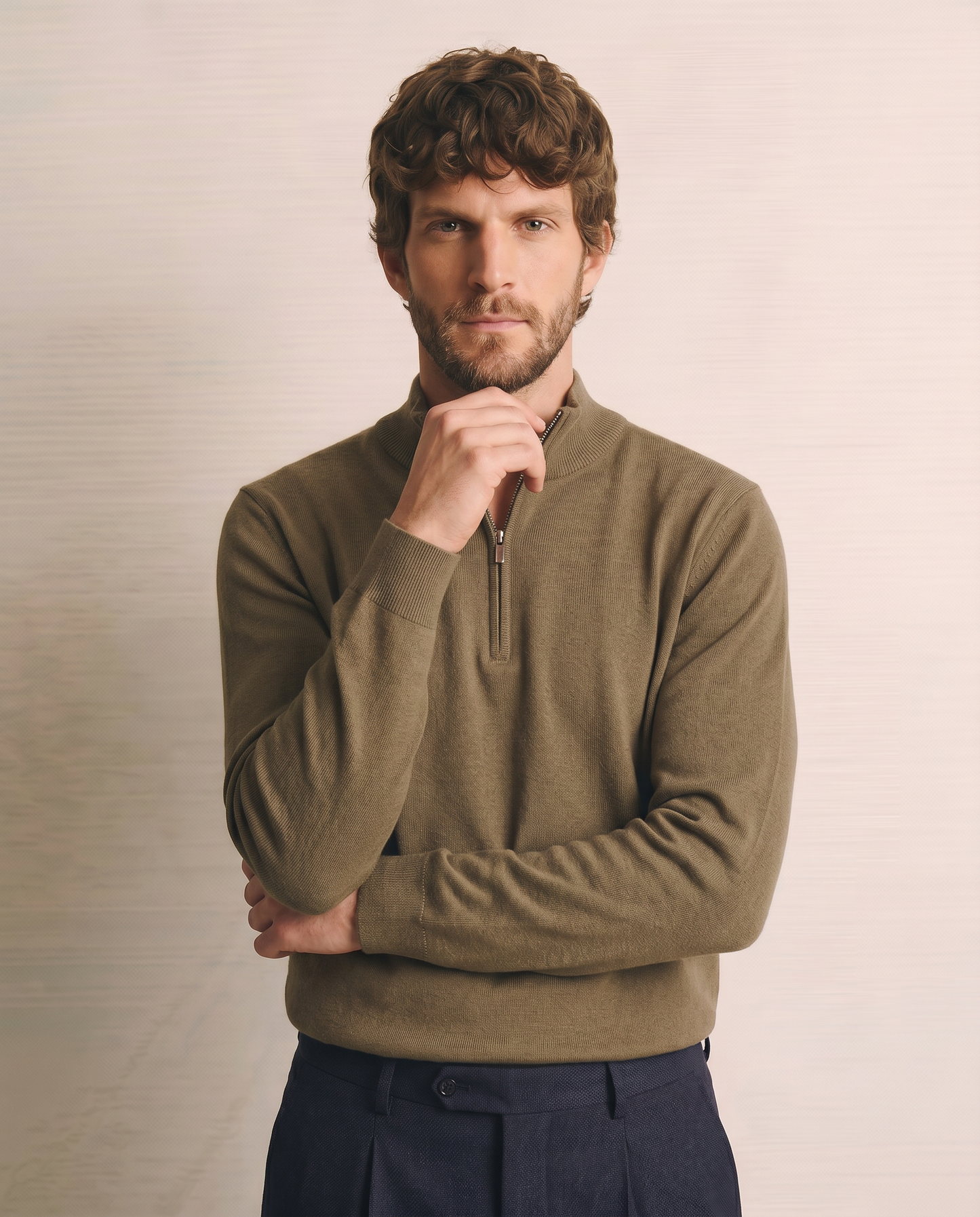 Maglia basic collo alto con zip - Verde kaki