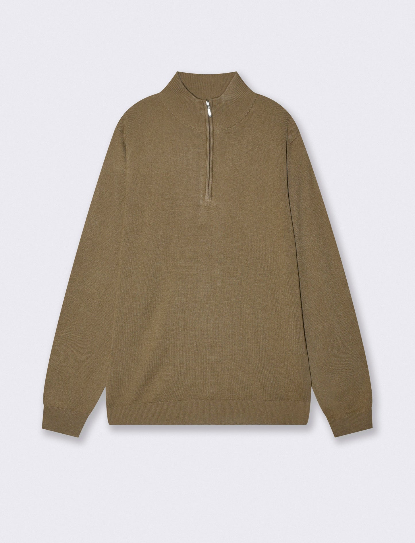Maglia basic collo alto con zip - Verde kaki