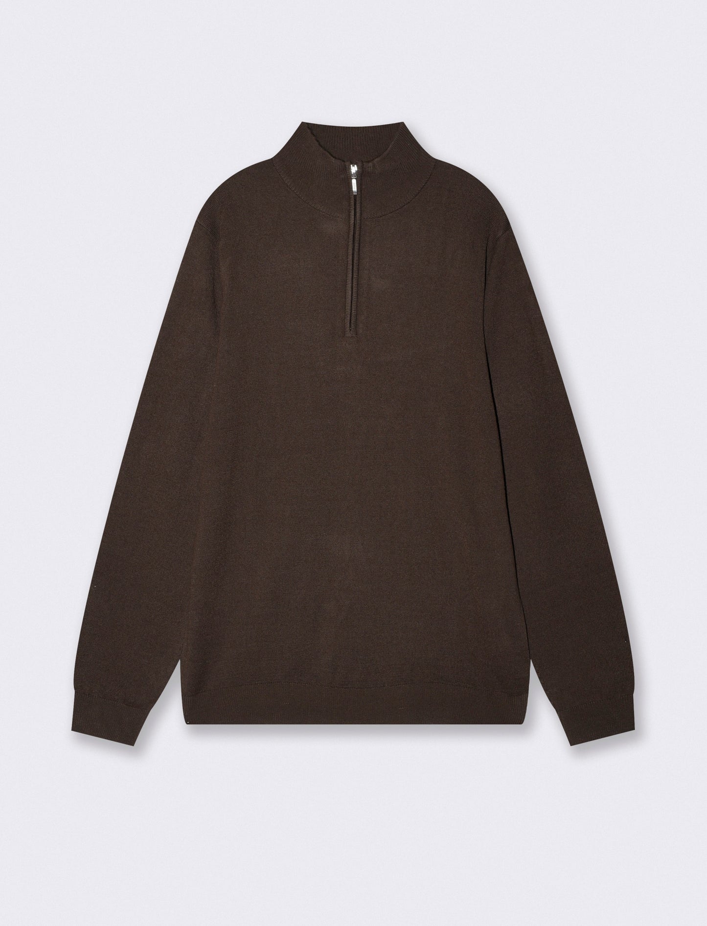 Maglia basic collo alto con zip - Moro