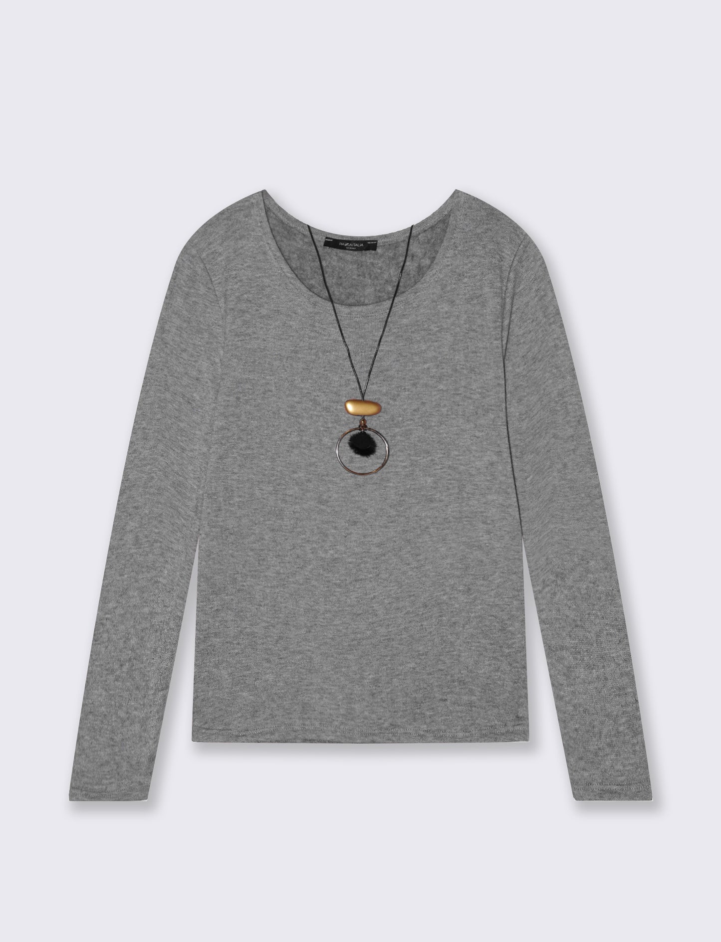 Tshirt manica lunga in tessuto pesante con collana - Grigio mel.