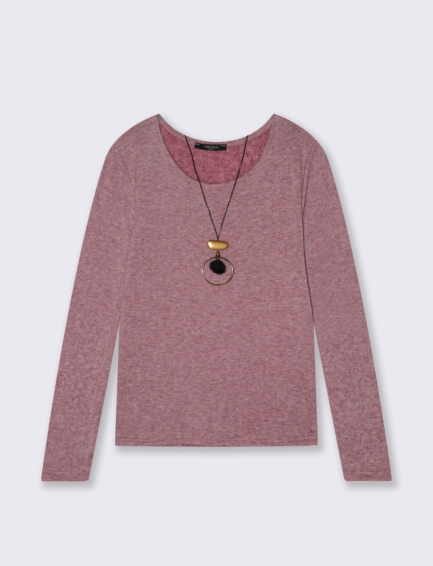 Tshirt manica lunga in tessuto pesante con collana - Bordeaux