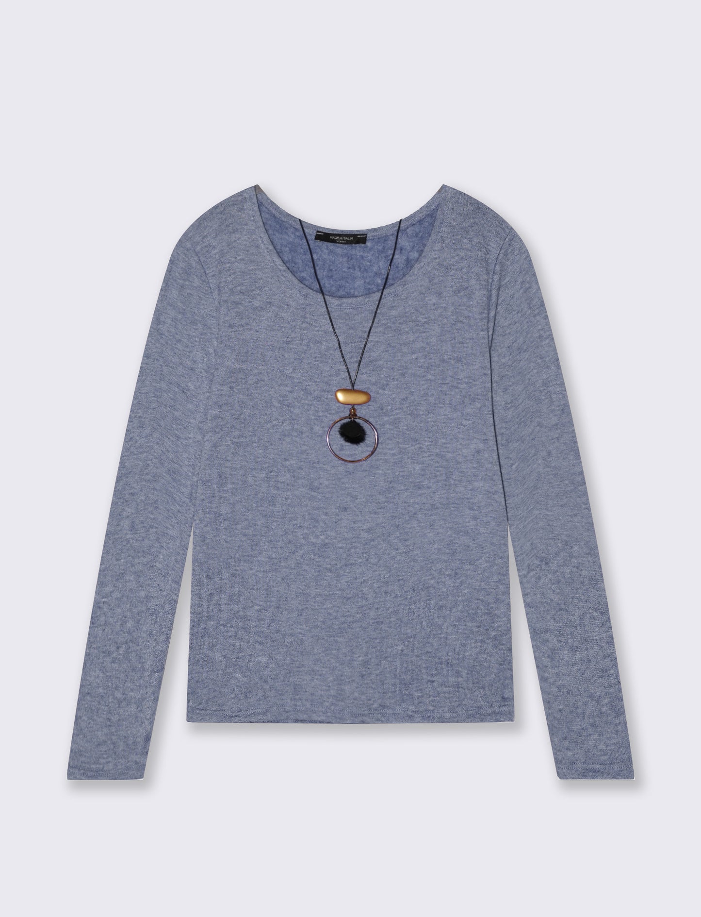 Tshirt manica lunga in tessuto pesante con collana - Denim