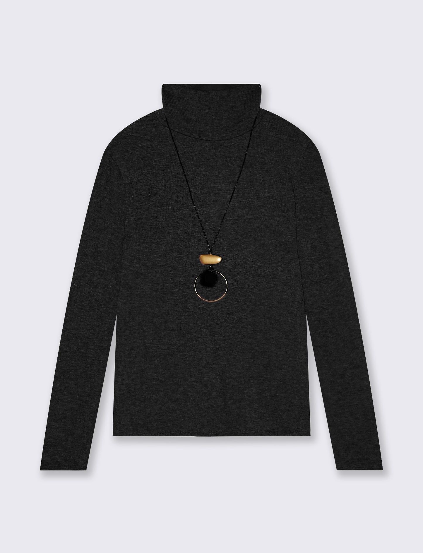 Maglia collo alto con collana - Nero