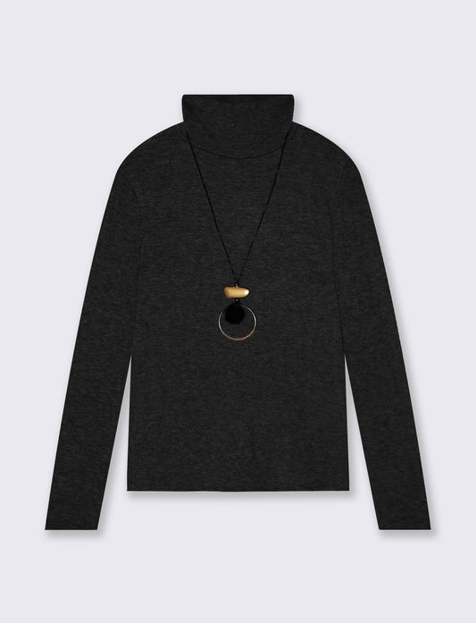 Maglia collo alto con collana - Nero