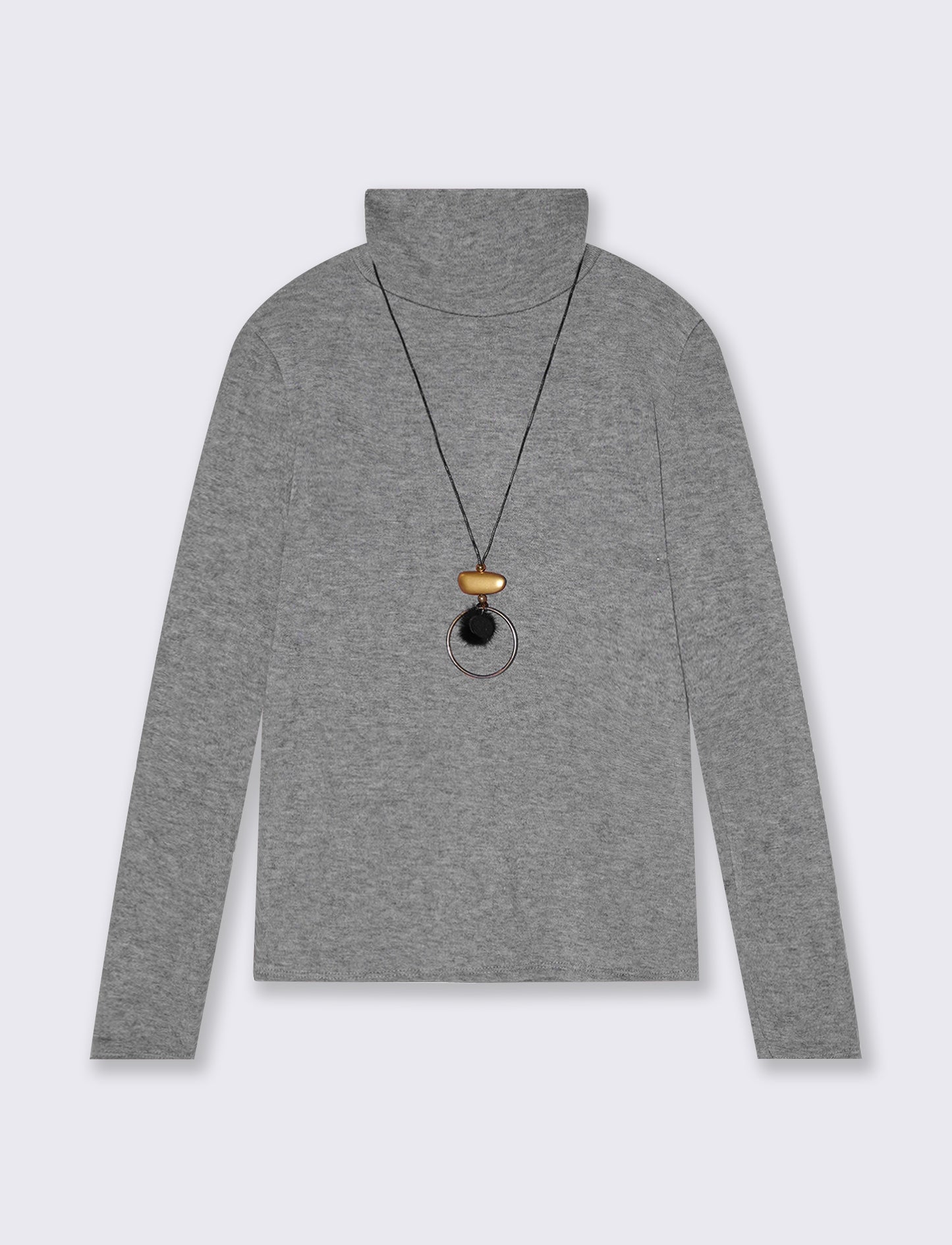 Maglia collo alto con collana - Grigio mel.