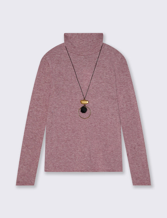 Maglia collo alto con collana - Bordeaux