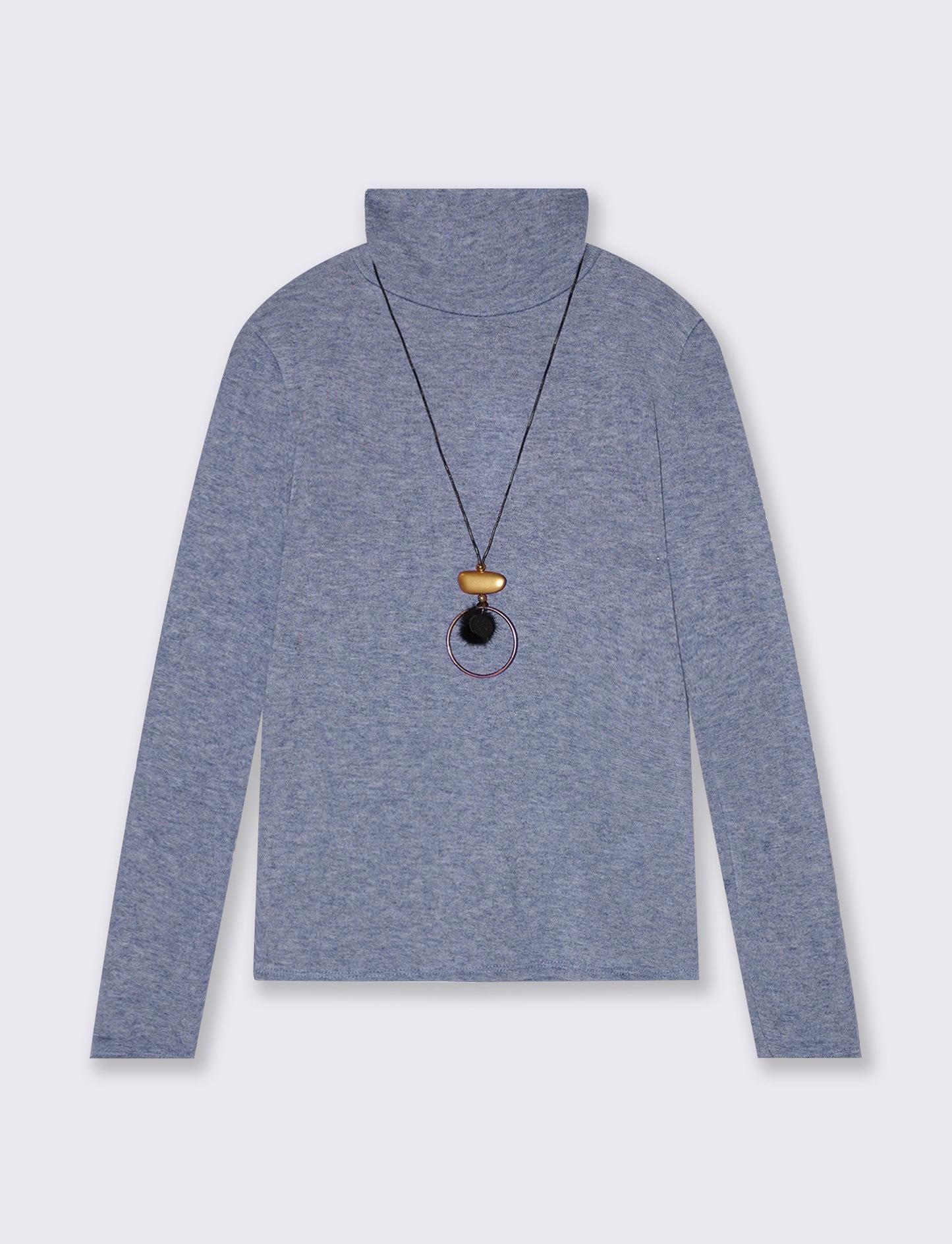 Maglia collo alto con collana - Denim