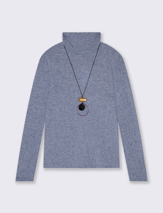 Maglia collo alto con collana - Denim