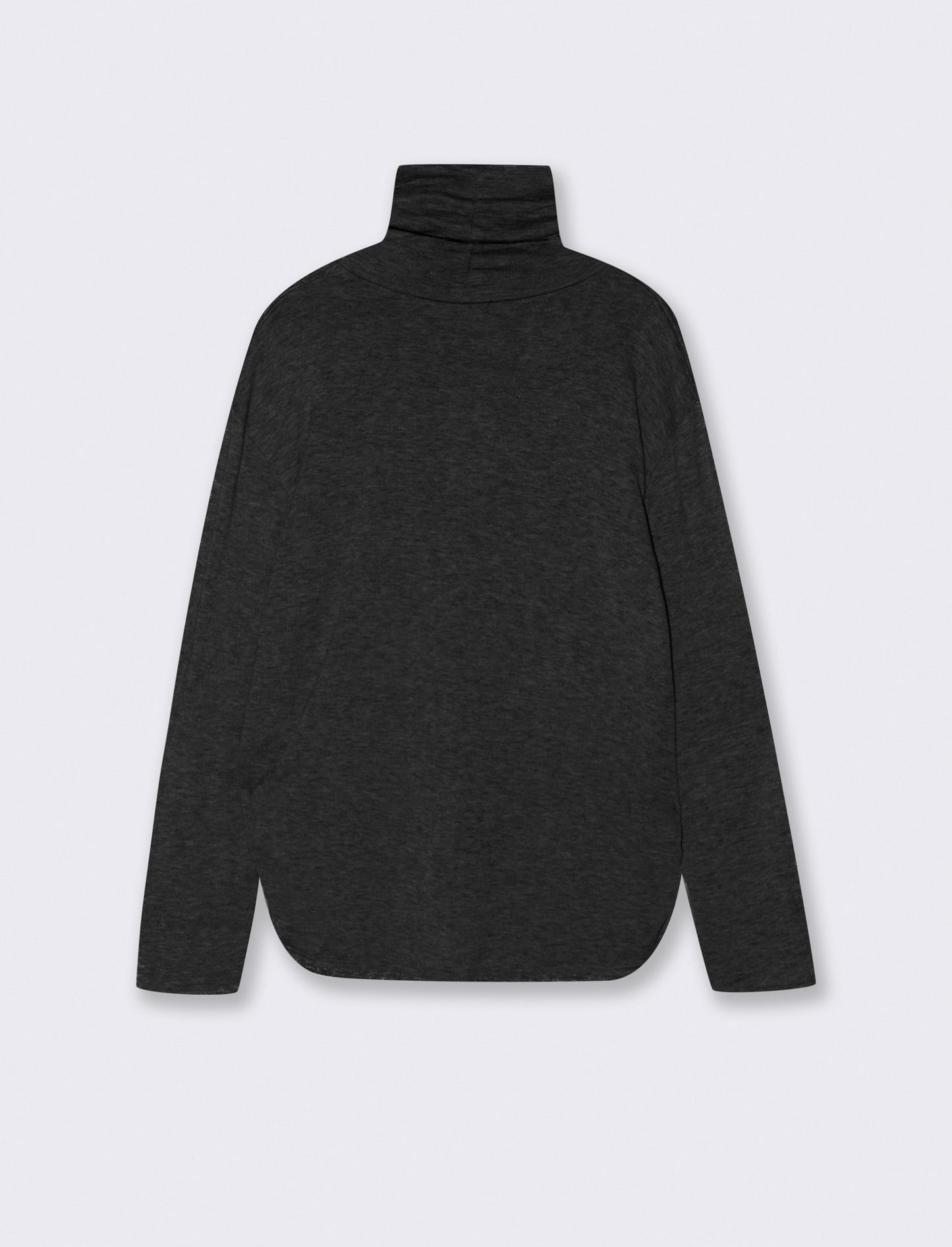 Tshirt manica lunga con collo alto in tessuto pesante con collana - Nero
