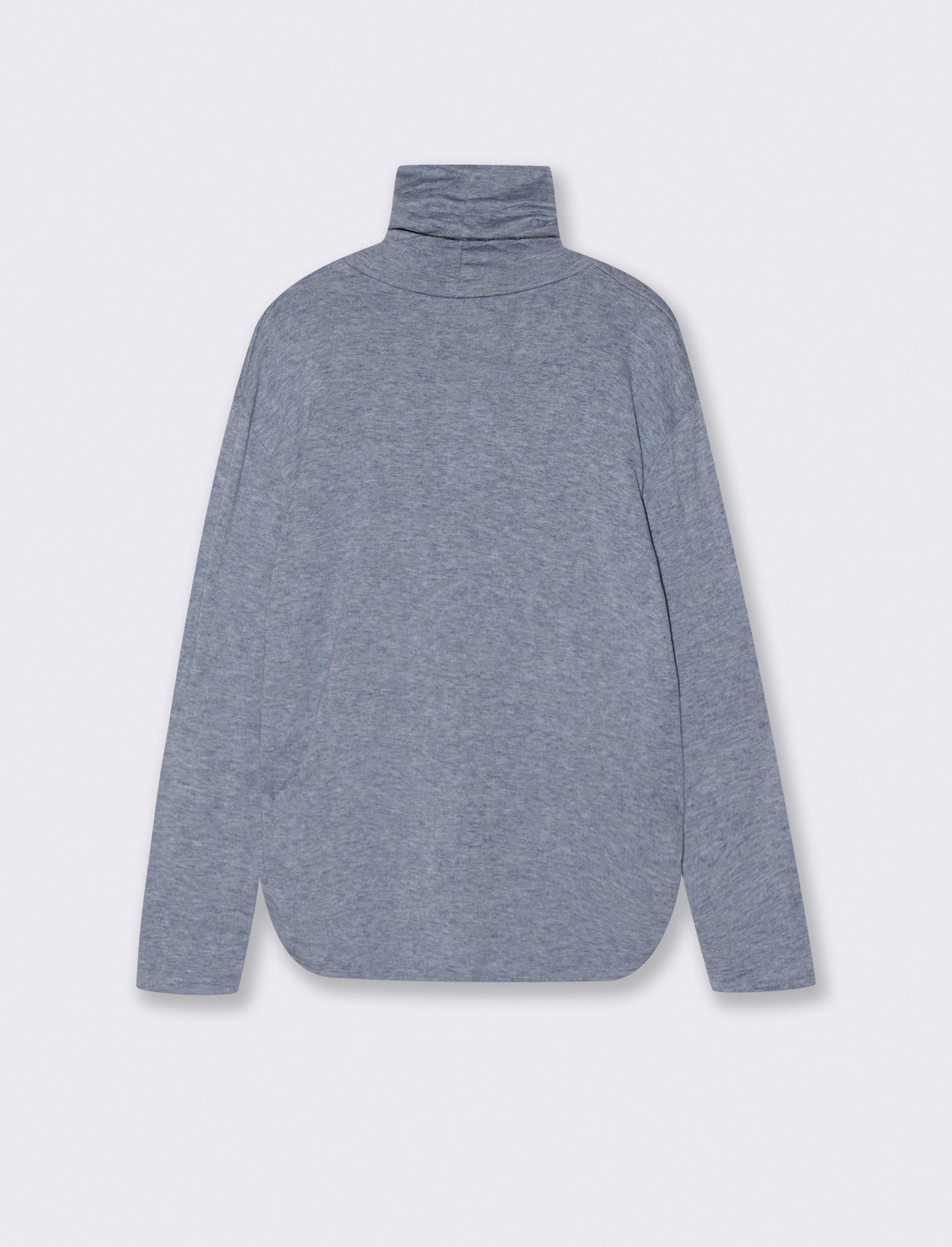 Tshirt manica lunga con collo alto in tessuto pesante con collana - Denim