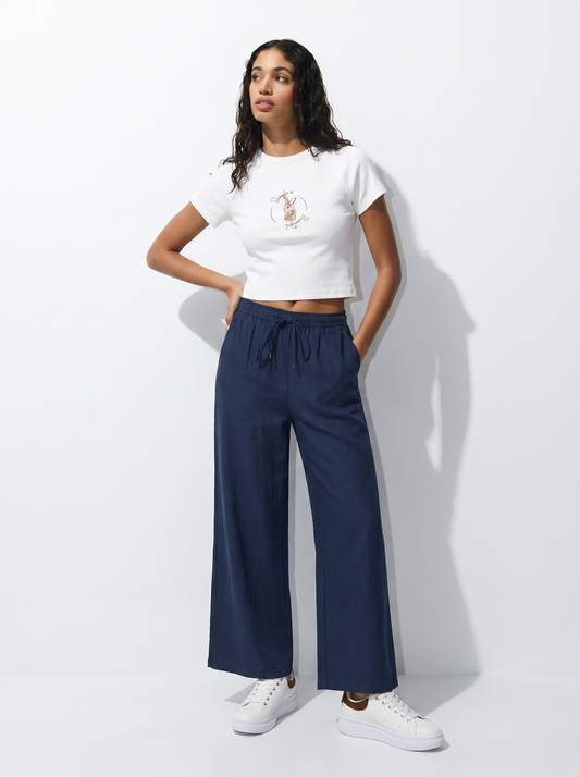 Elastic Waist Pants - Blue