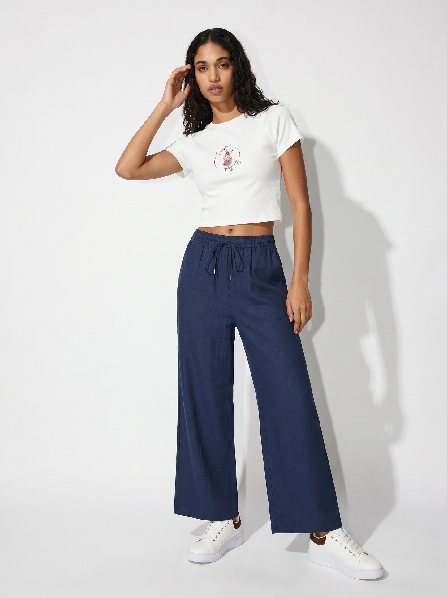 Elastic Waist Pants - Blue