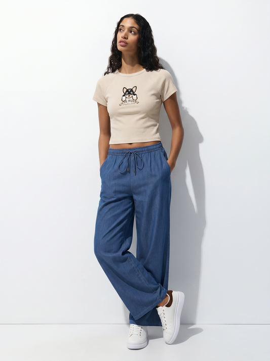 Elastic Waist Pants - Blue