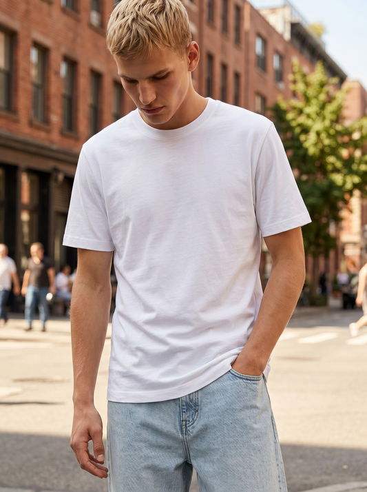 T-shirt girocollo in cotone mercerizzato - Bianco