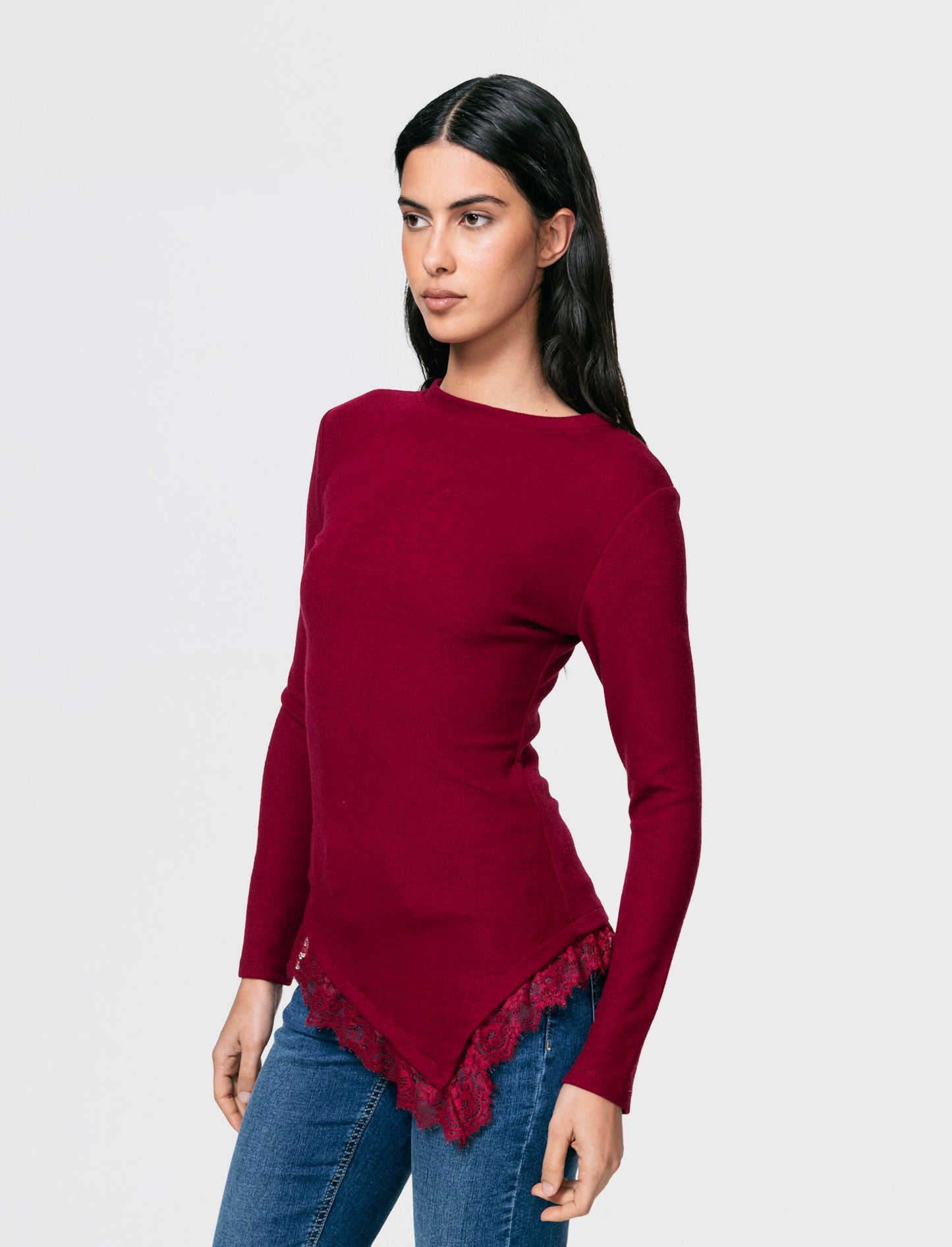 T-SHIRT MANICA LUNCA CON INSERTO - Bordeaux