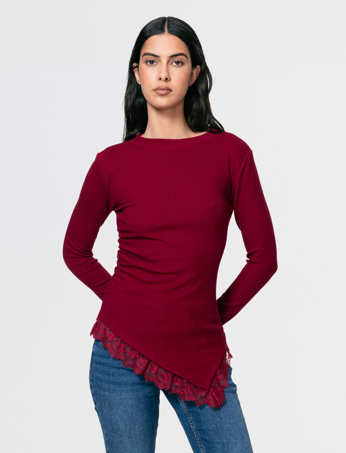T-SHIRT MANICA LUNCA CON INSERTO - Bordeaux