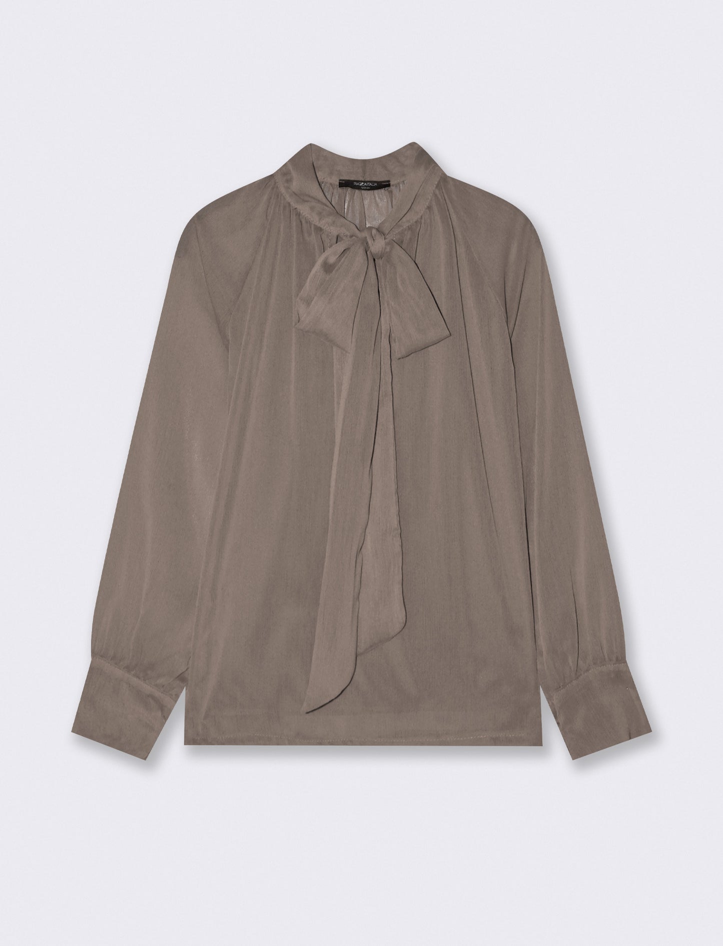 Casacca in tessuto leggero con fiocco al collo - Grigio fango