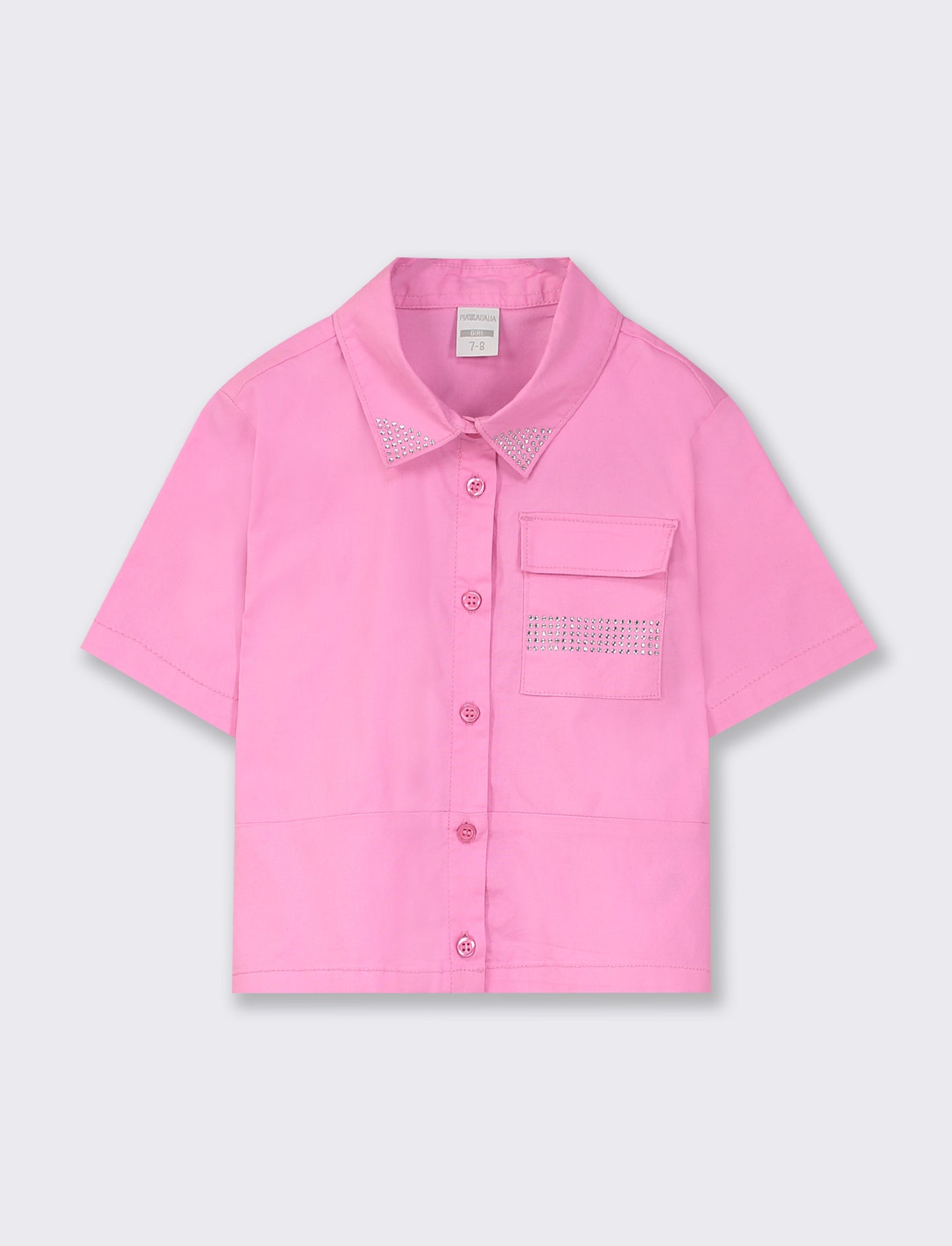 Cotton blend button-up shirt with rhinestone embellishments - Pink