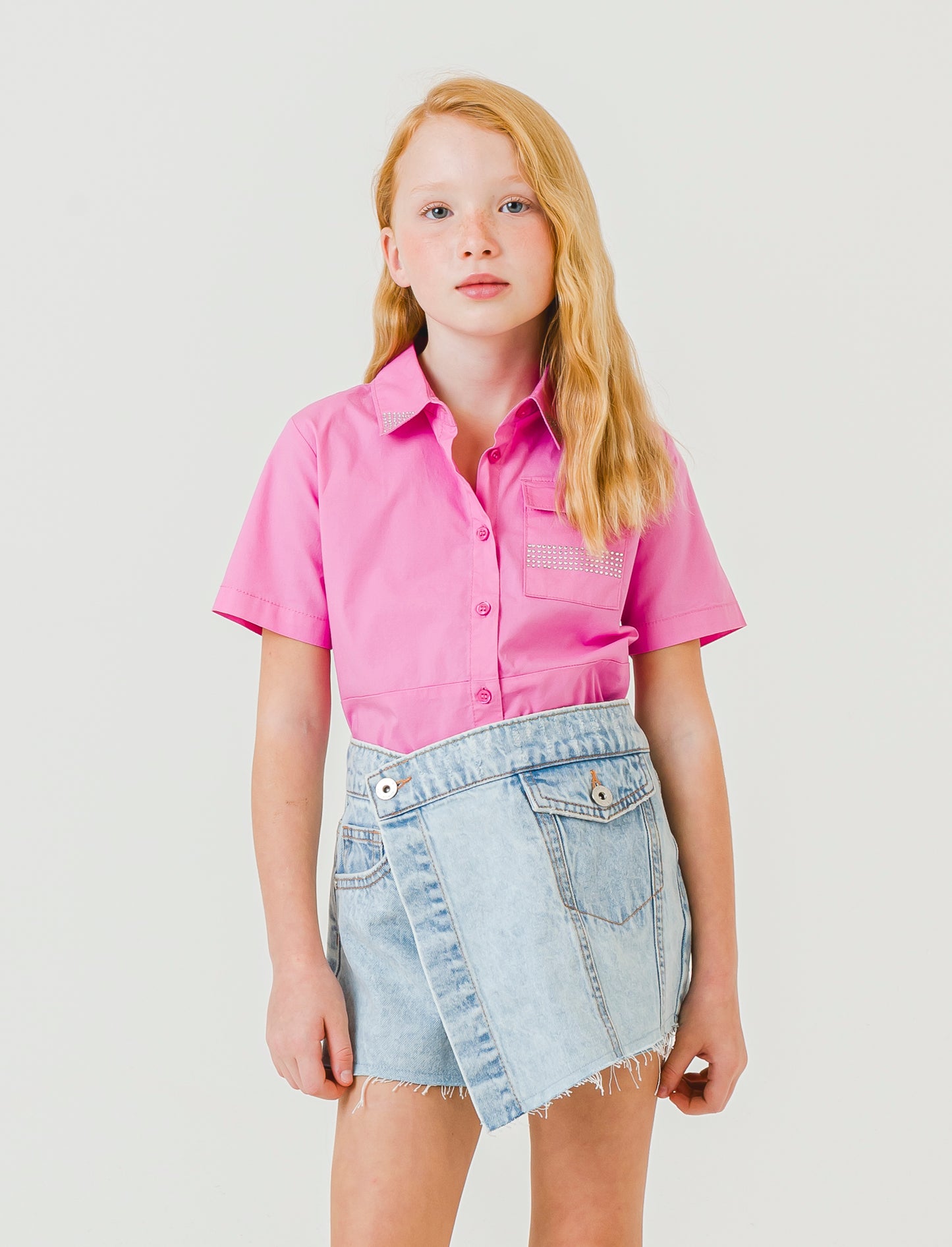 Camicia manica corta bambina - Rosa