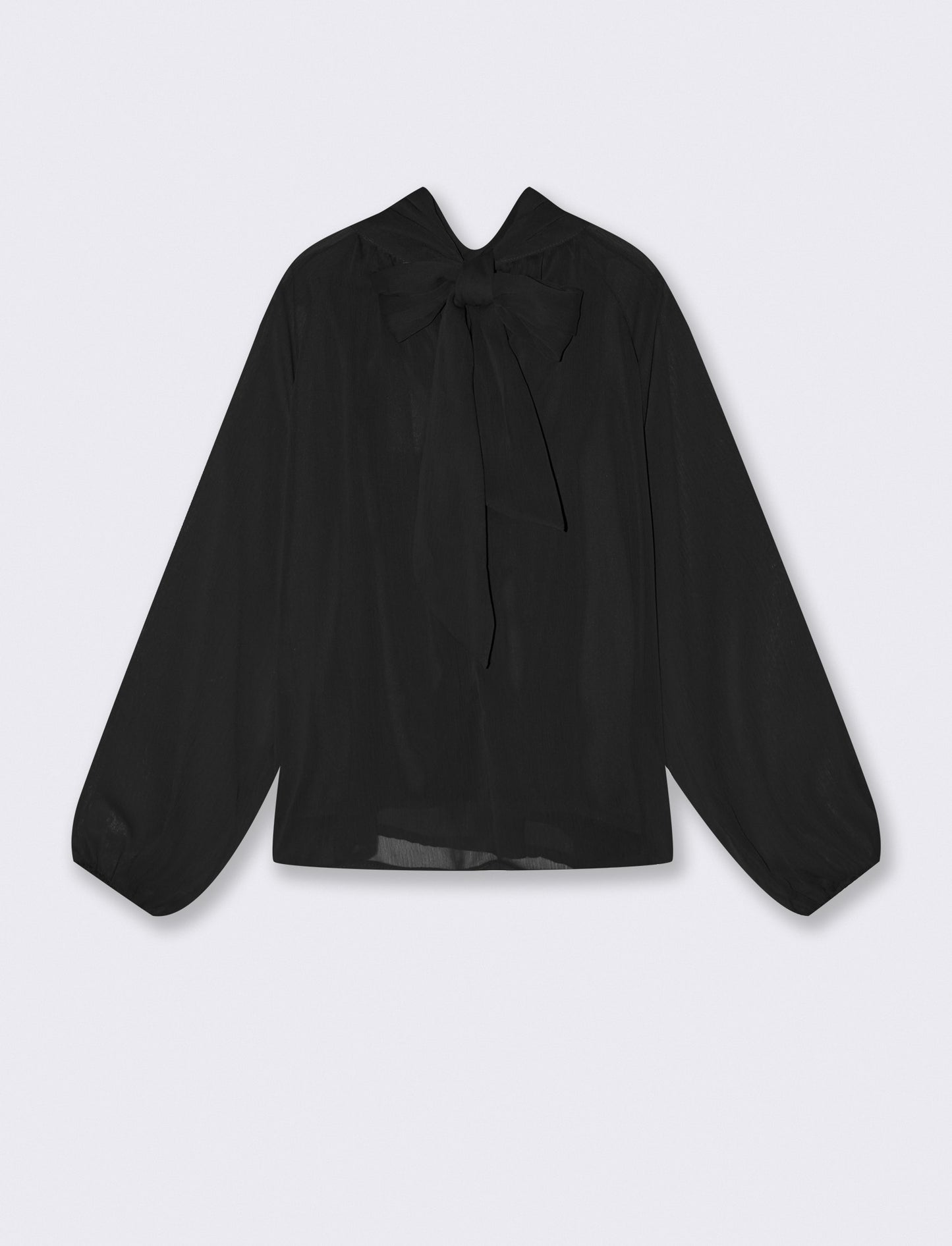 Casacca in tessuto leggero con fiocco al collo - Nero