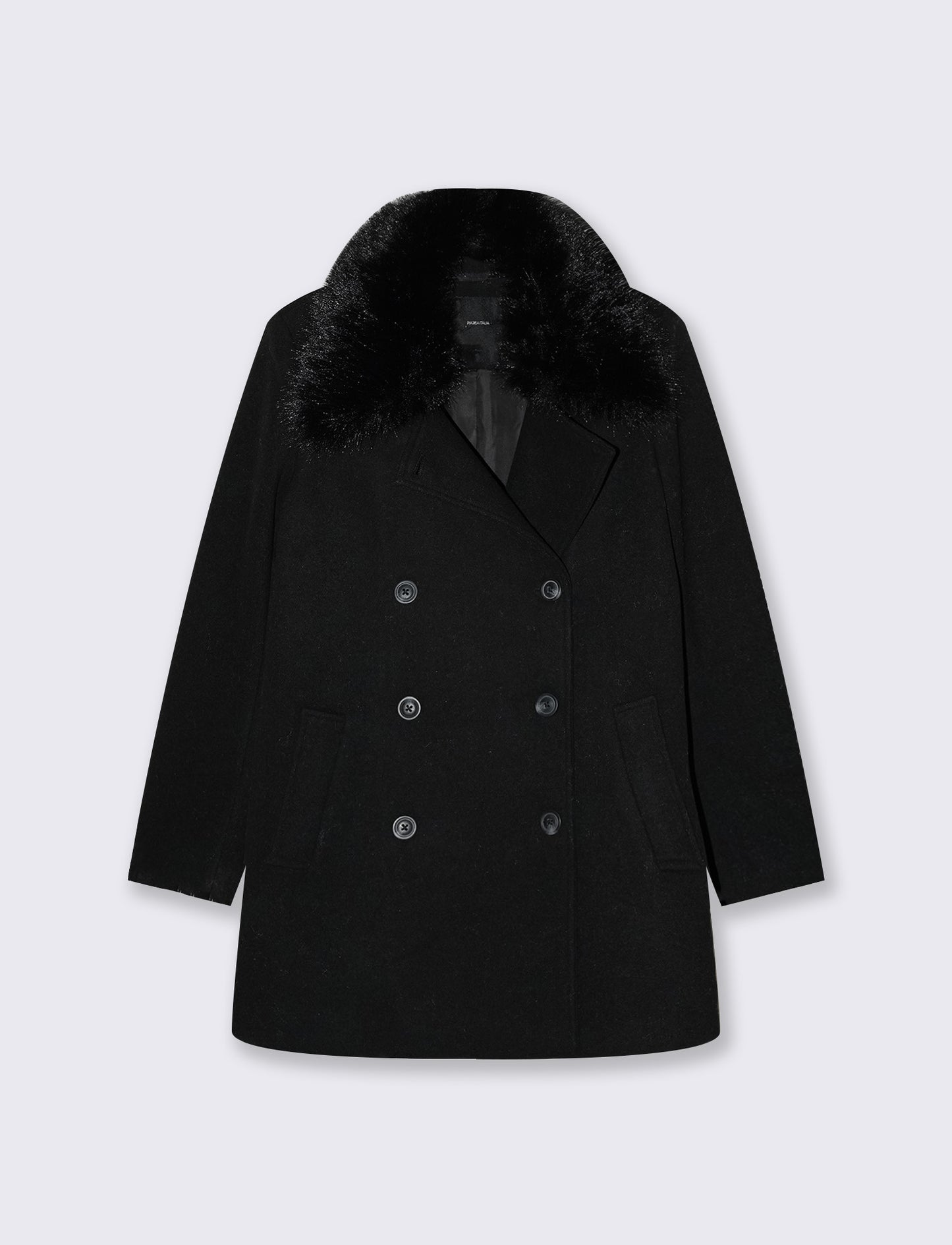 Cappotto corto doppio petto con pelliccia - Nero