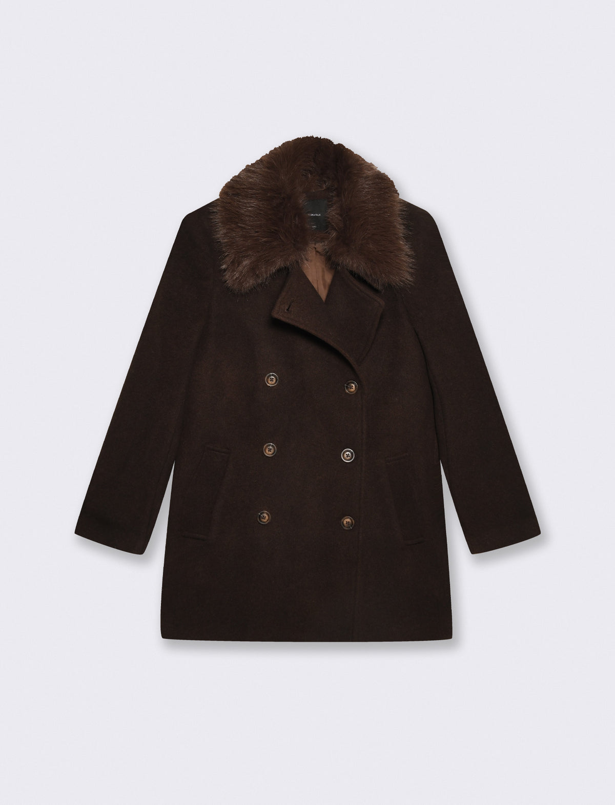 Cappotto corto doppio petto con pelliccia - Moro