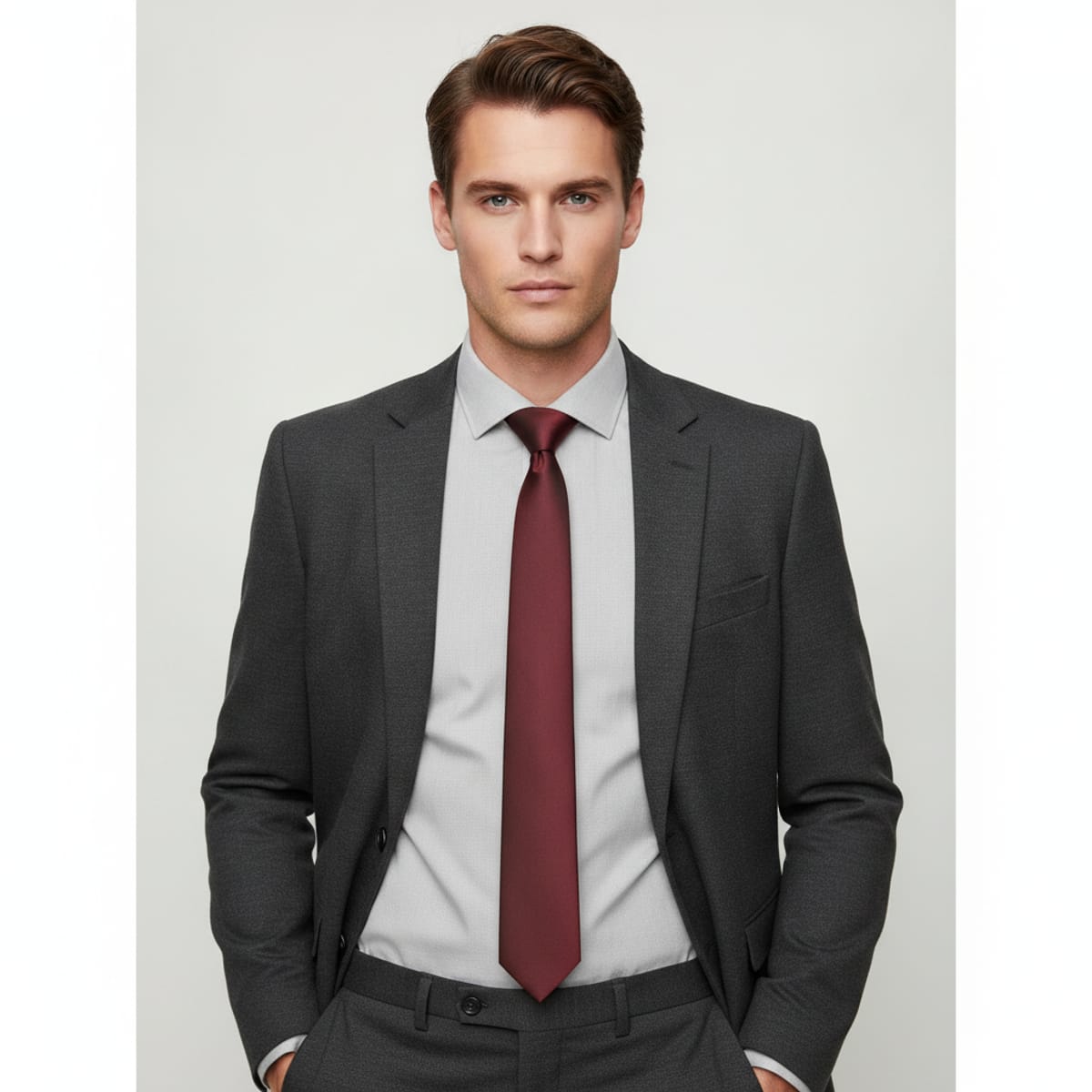 Cravatta raso liscio 5 cm per uomo - Bordeaux