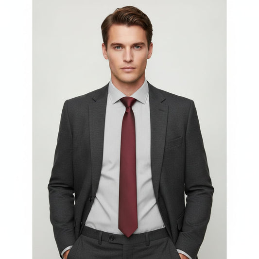 Cravatta raso liscio 5 cm per uomo - Bordeaux