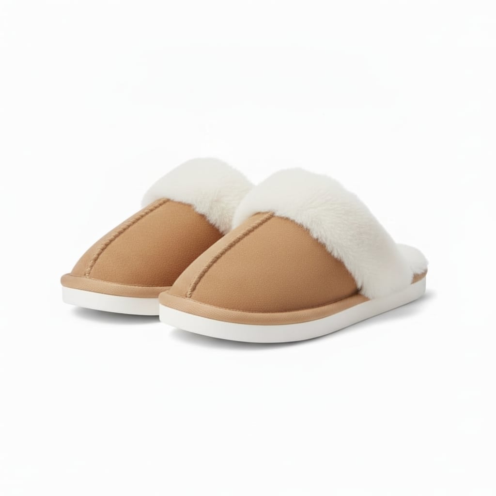 Furry effect slippers for girl - BROWN