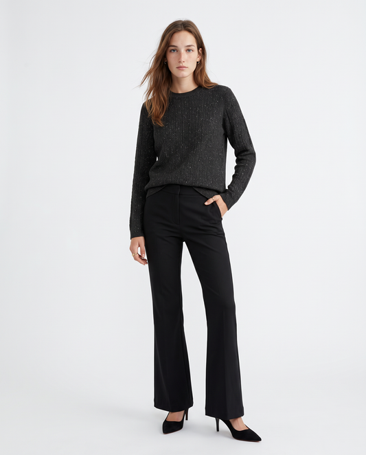 Crew neck pullover with braids and lurex - Black