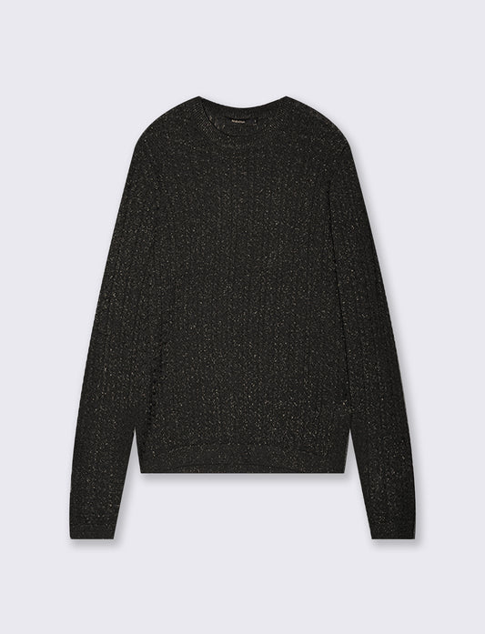 Crew neck pullover with braids and lurex - Black