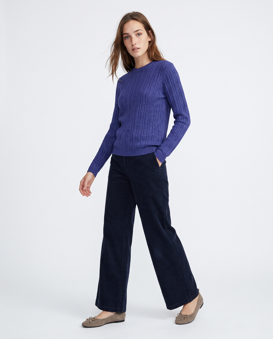 Crew neck pullover with braids and lurex - Blue