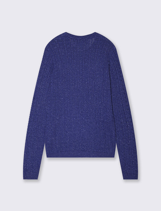 Crew neck pullover with braids and lurex - Blue