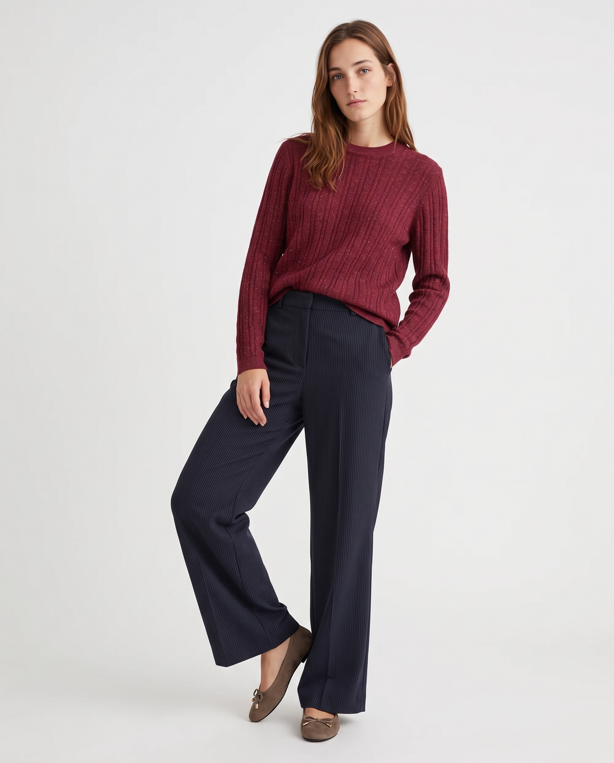 Pullover girocollo con trecce e lurex - Ruggine