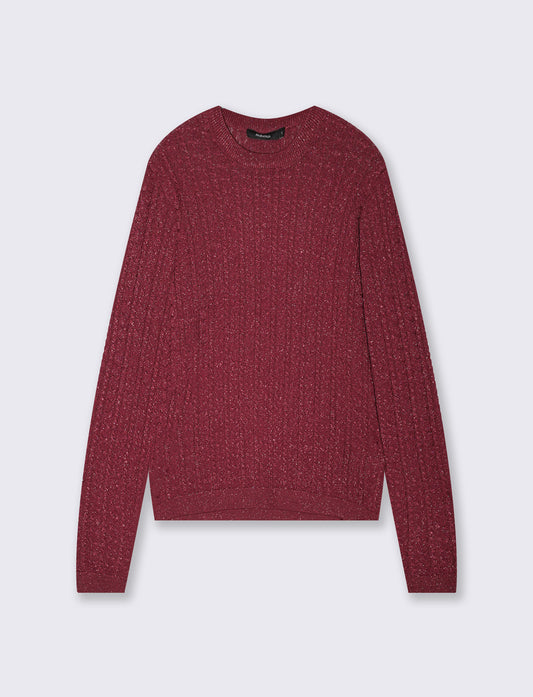 Crew neck pullover with braids and lurex - Orange