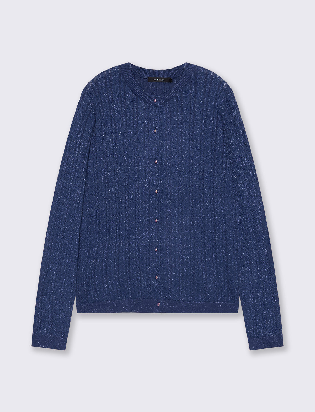 Cardigan basico girocollo a trecce con lurex - Blu
