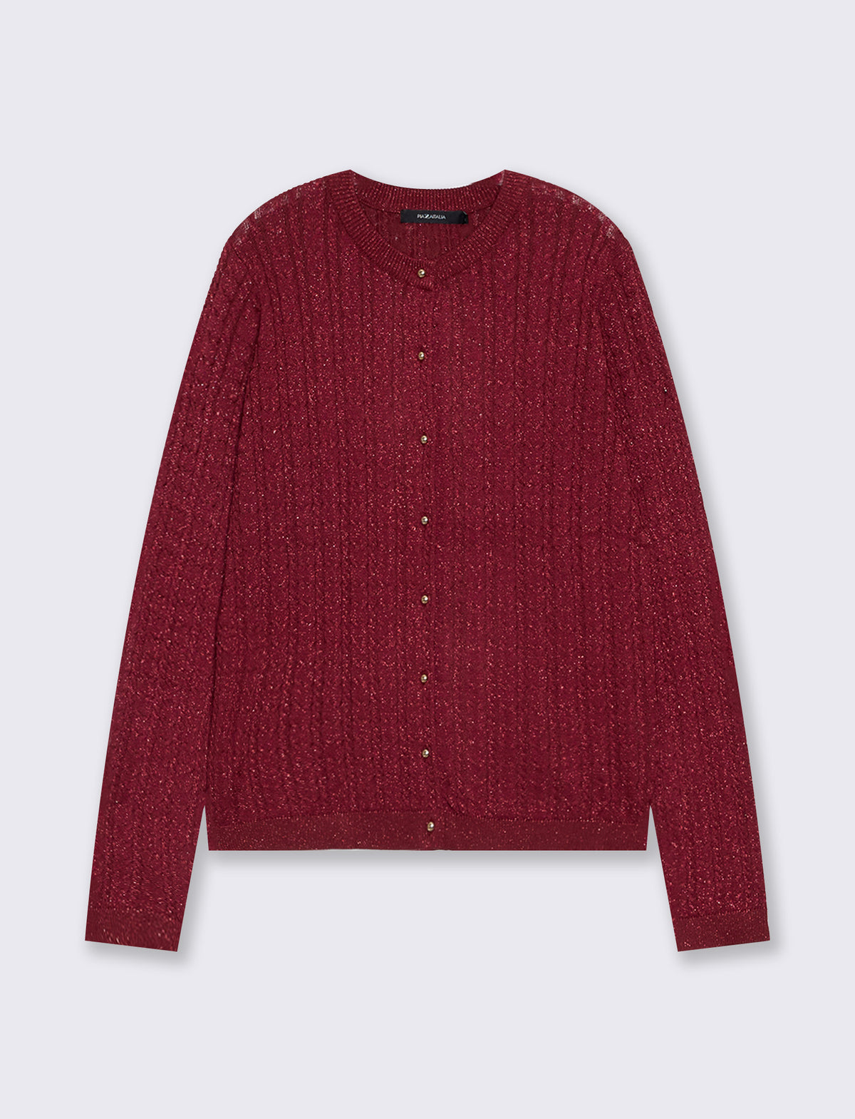 Cardigan basico girocollo a trecce con lurex - Ruggine