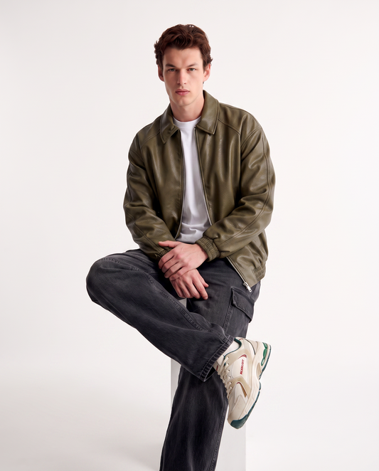 Aviator Jacket in Hammered Leather - Green