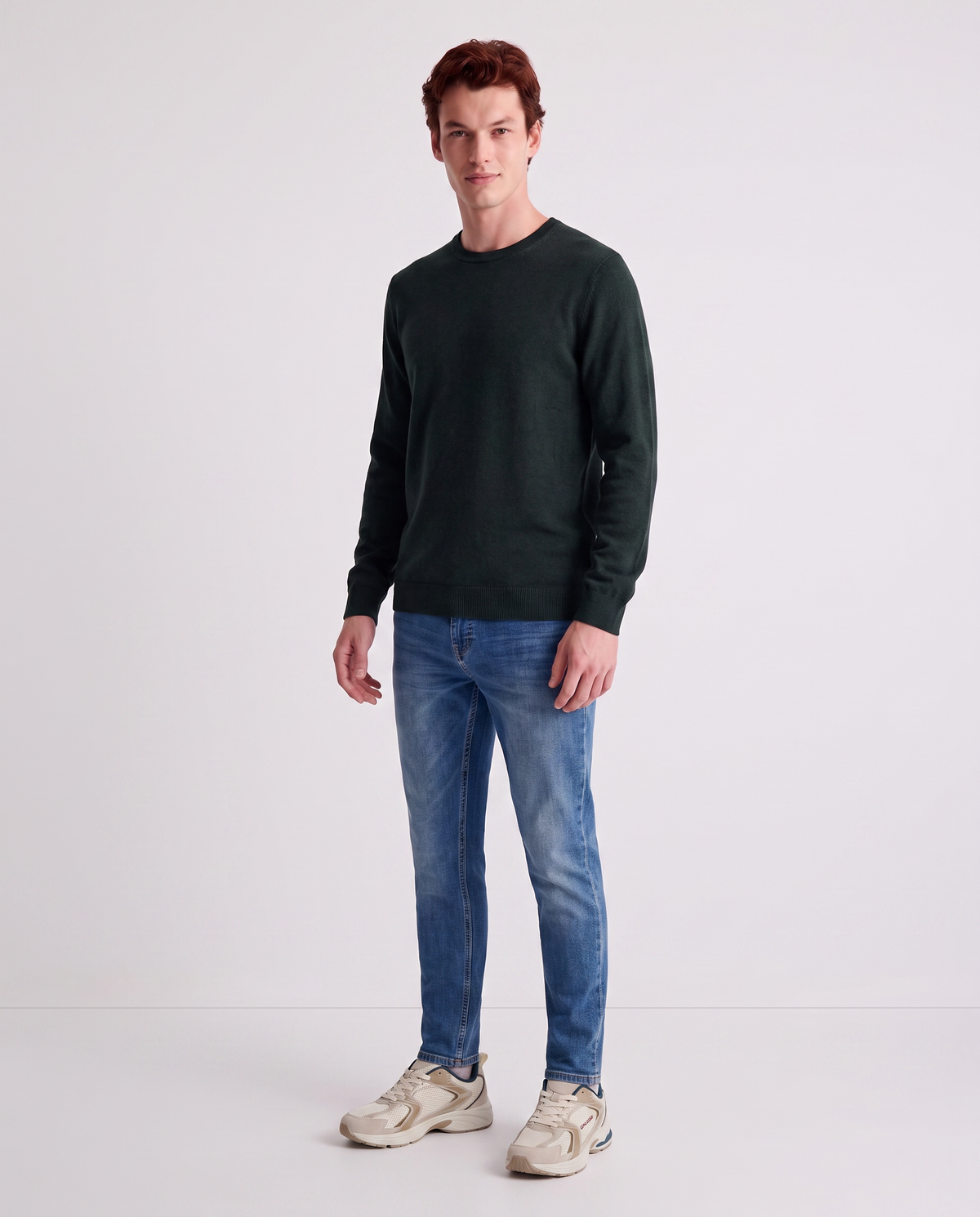 Maglia Girocollo Basic in Filato Comfort - Verde scuro