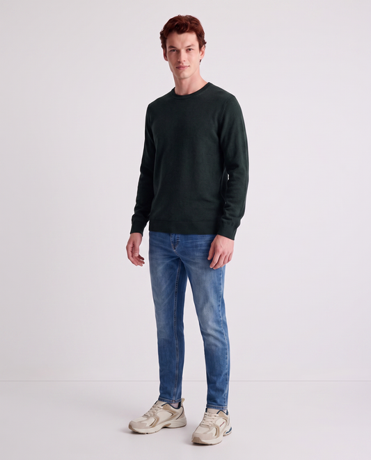 Maglia Girocollo Basic in Filato Comfort - Verde scuro