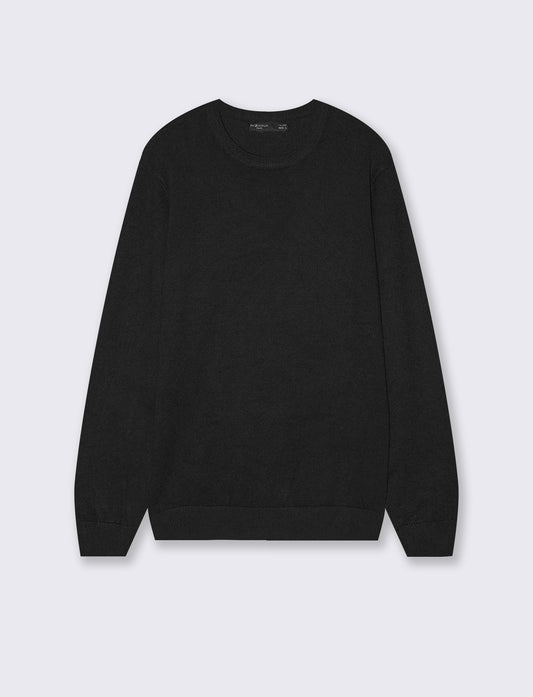 Maglia Girocollo Basic in Filato Comfort - Nero