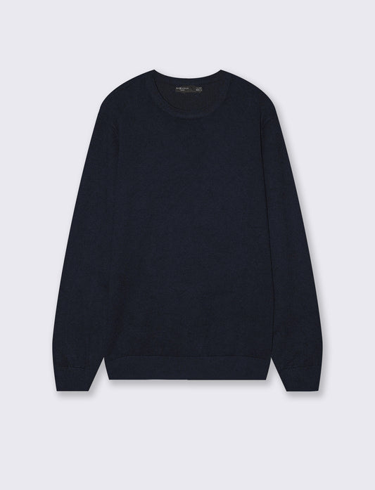 Maglia Girocollo Basic in Filato Comfort - Blu