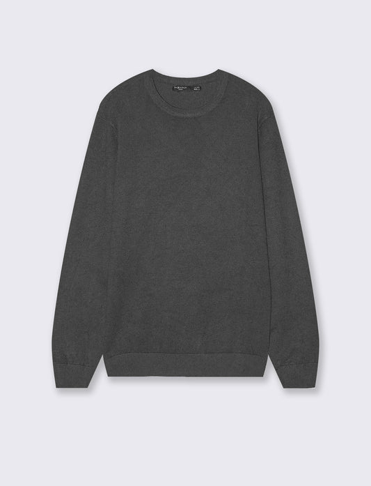 Maglia Girocollo Basic in Filato Comfort - Antracite melange