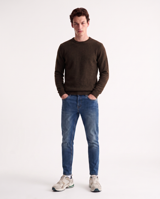 Maglia Girocollo Basic in Filato Comfort - Moro