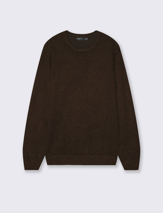 Maglia Girocollo Basic in Filato Comfort - Moro