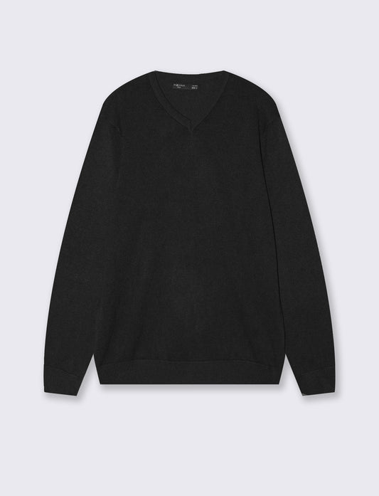 Maglia V Basic in Filato Comfort - Nero