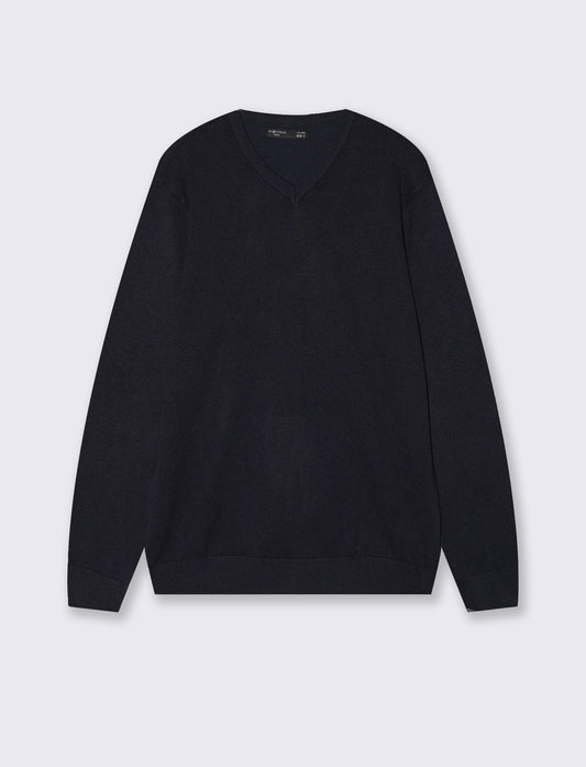 Maglia V Basic in Filato Comfort - Blu