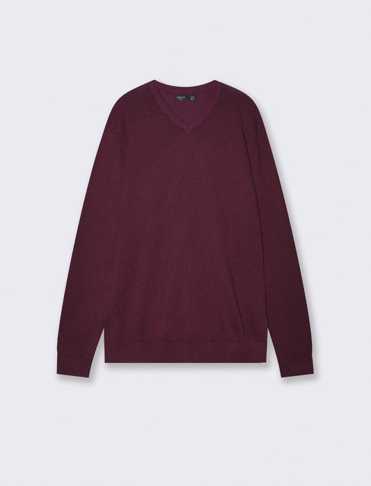 Maglia V Basic in Filato Comfort - Bordeaux